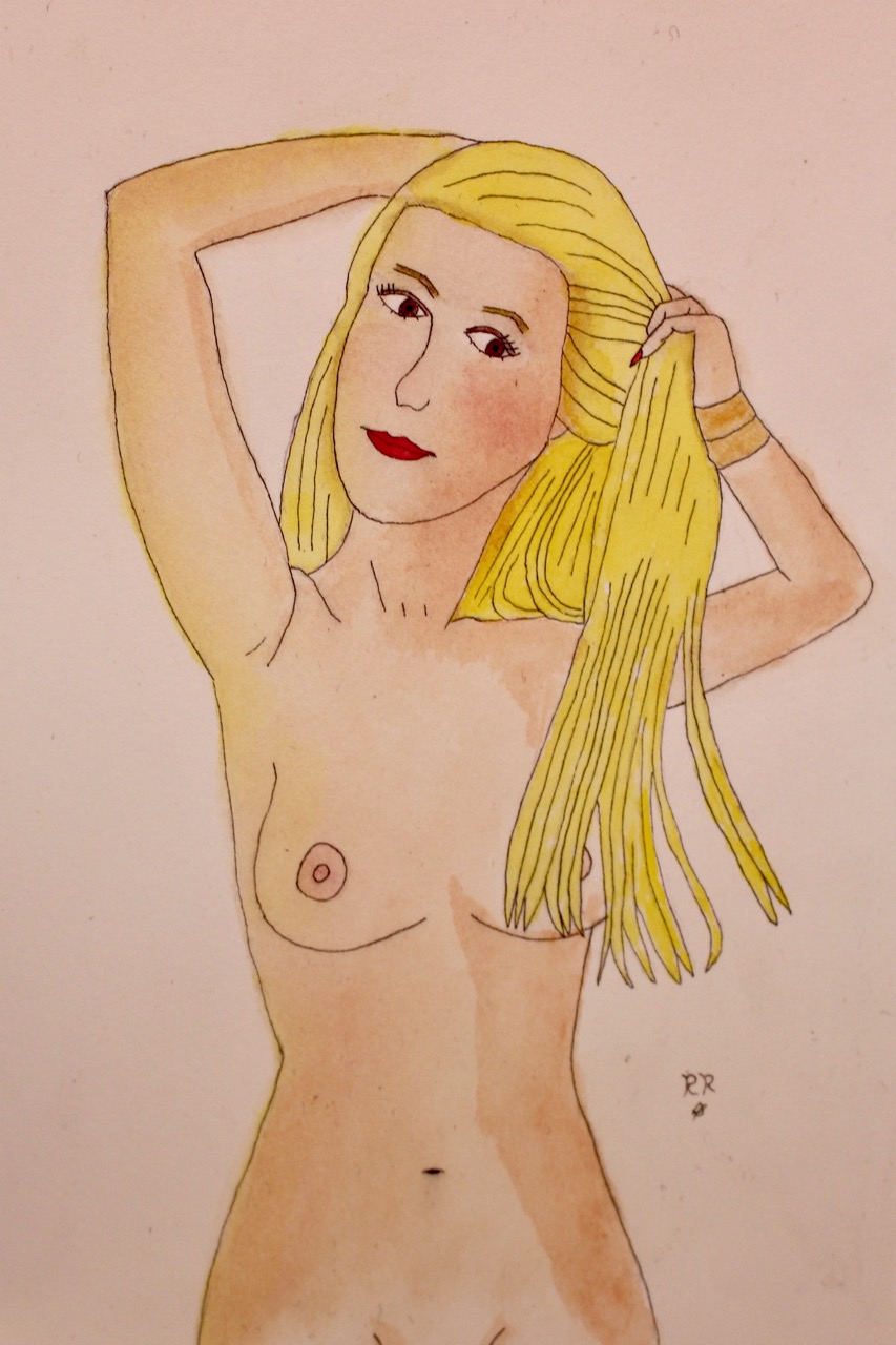 nude blonde watercolor painting