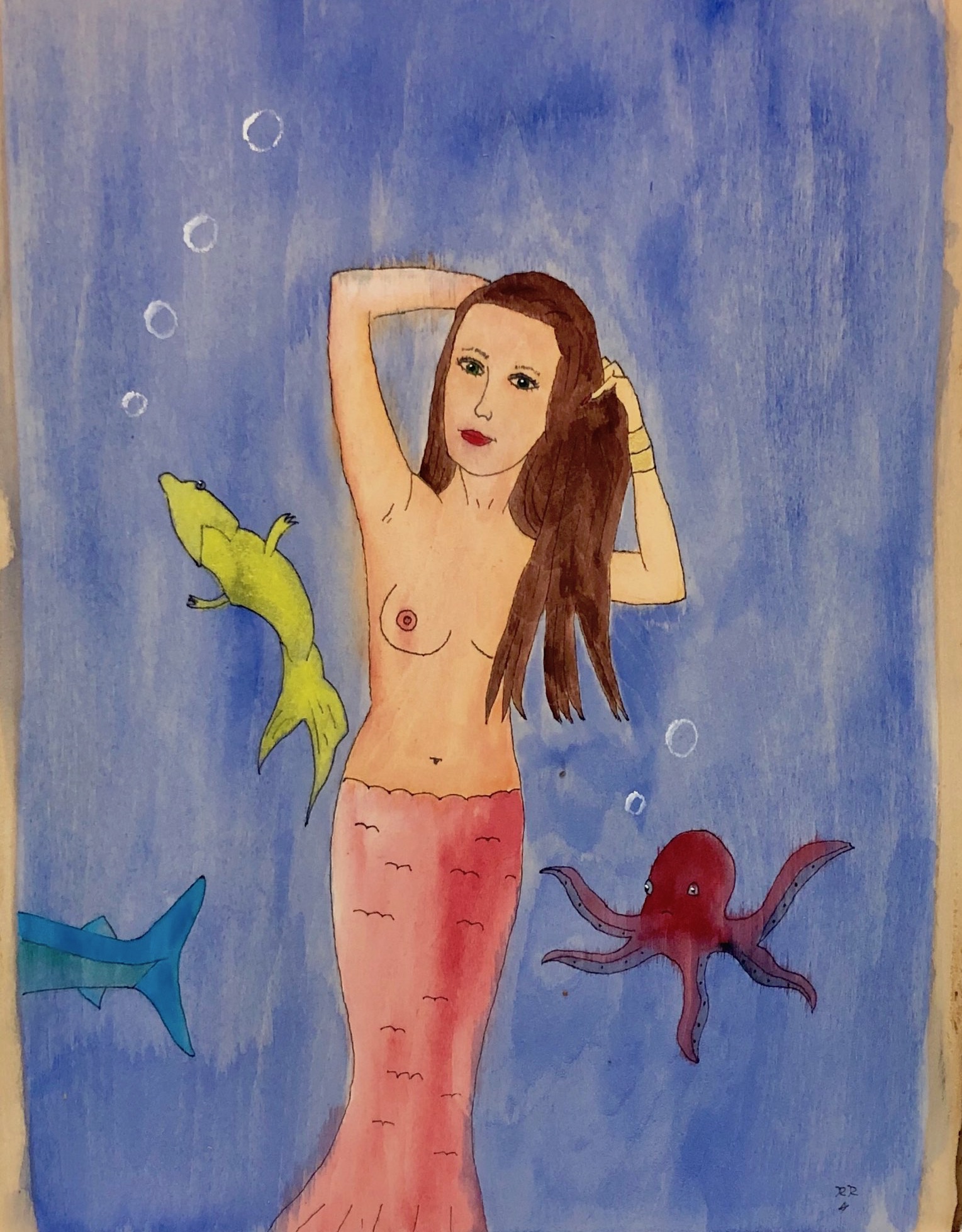 mermaid watercolor on wood