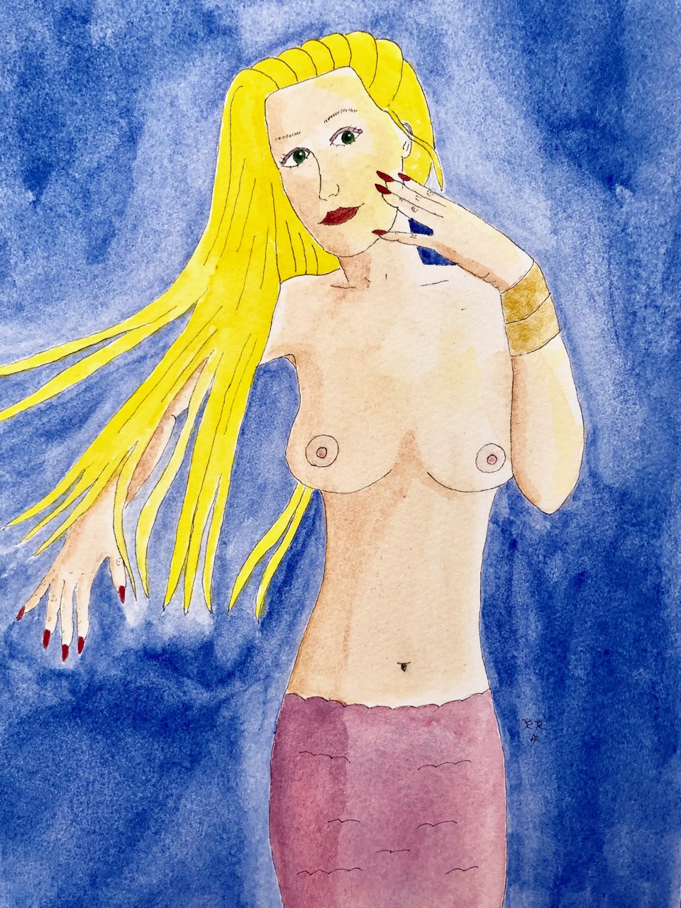 blonde mermaid with beautiful hands